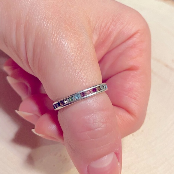 PRIDE 🌈 CHAKRA 🌈RAINBOW 🌈Gemstone Sterling Silver Band Ring - Picture 1 of 6